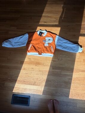 PrettyLittleThing Orange Cropped Varsity Jacket